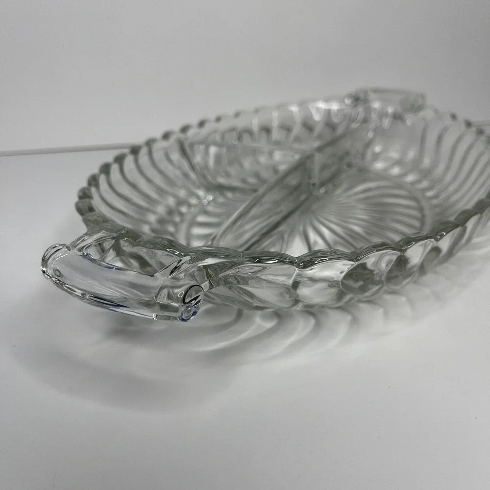 Fostoria Colony‎ 3-Part Divided Relish Dish Clear Glass Swirl Elegant